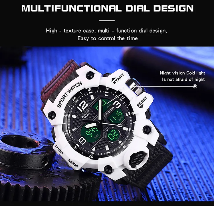 SANDA Fashion Sports Waterproof Watch Men Top Luxury Brand Military Digital Quartz Wristwatch Mens Dual Display Backlight Clock