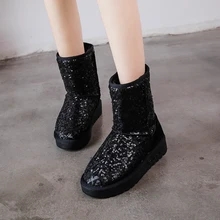 Женские зимние ботинки; водонепроницаемые Сияющие Блестки; кожаные зимние ботинки с блестками; теплые женские ботинки; ботильоны; женская обувь