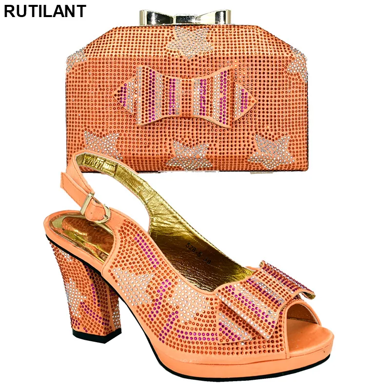 

New Women Italian African Party Pumps Shoes and Bag Set Decorated with Rhinestone Nigerian Shoes and Matching Bags High Heel