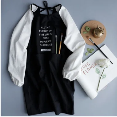Прочное хлопковое водонепроницаемое платье с длинными рукавами для взрослых женщин и мужчин, кухонные комбинезоны, фартук, маслостойкий фартук для приготовления пищи LF957 - Цвет: letter