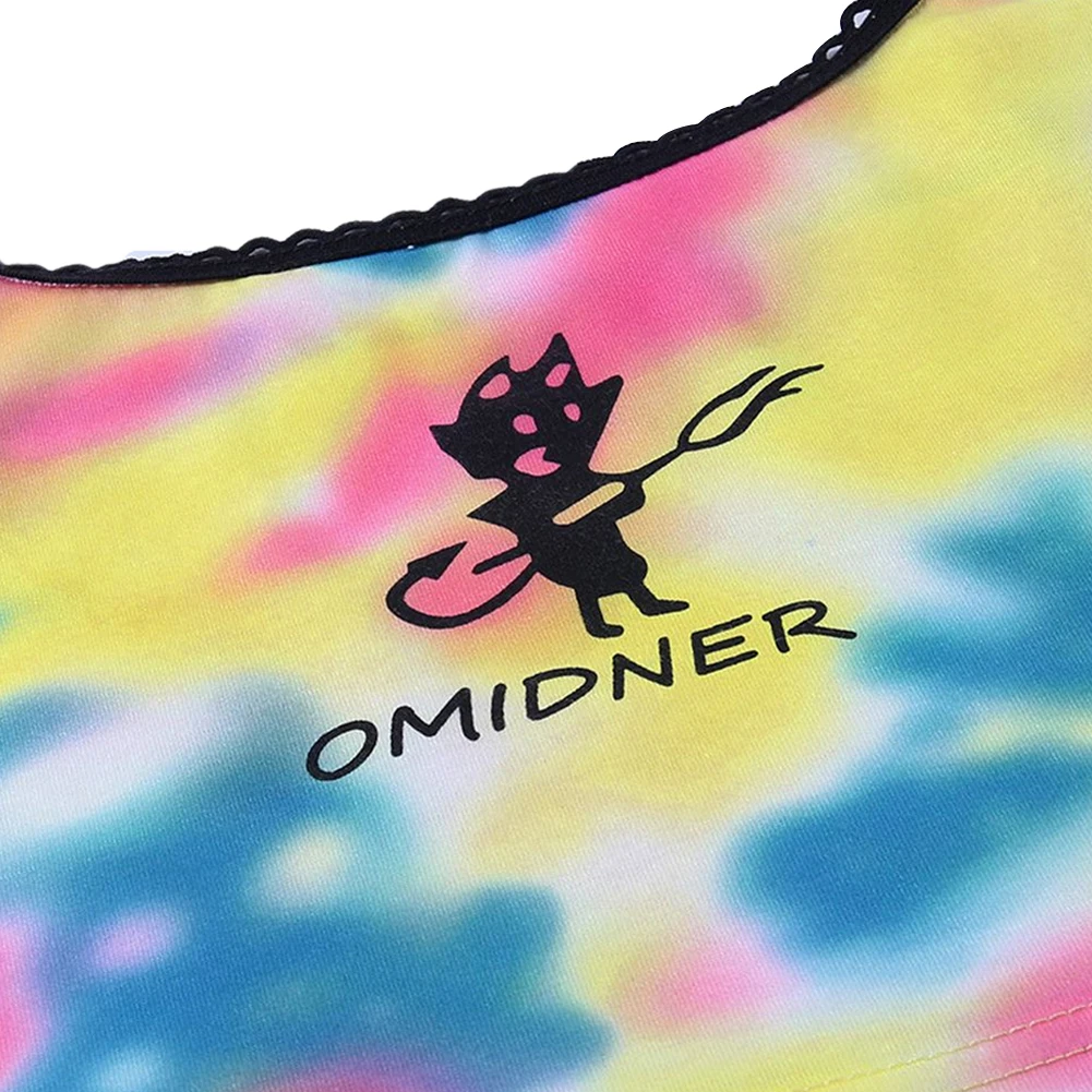 Women Fashion Tie-dye Print Tank Top Summer Sleeveless Little Devil Print Crop Top