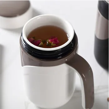 

Creative simple ceramic thermos with handle 380ml tea cup insulated coffee cup for desk home drinking bottle LB71504