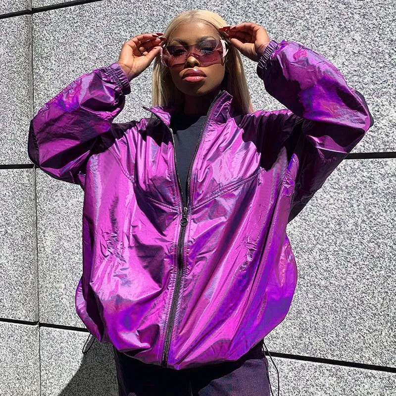 Весенне осенняя фиолетовая куртка с длинным рукавом Женская ветровка harajuku chaqueta