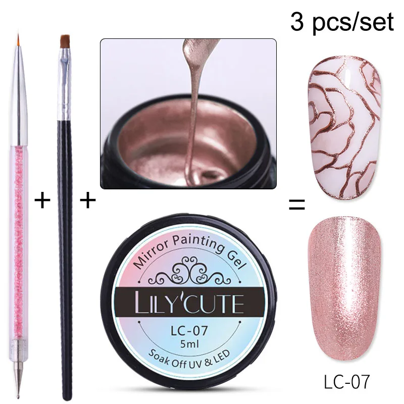 3pcs LC-07 LILYCUTE металлический зеркальный Гель-лак для ногтей, рисование металлическим зеркалом, набор гель-лаков для ногтей, впитывающий Гель-лак для ногтей, сделай сам - Цвет: 3pcs LC-07