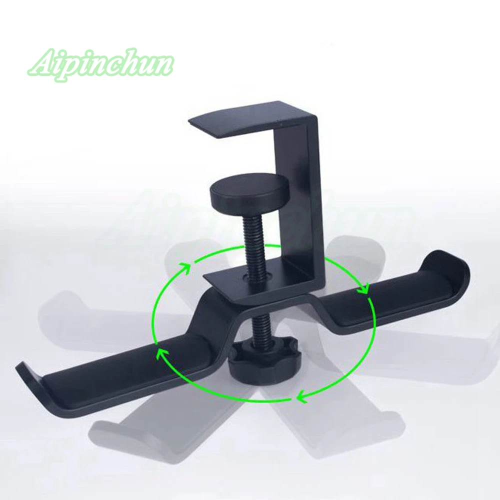 Aluminium Alloy Headphone Holder Headset Bracket Hanger Metal Wall Clamp Hook Rotatable Double Earphone Stand Desktop Mount
