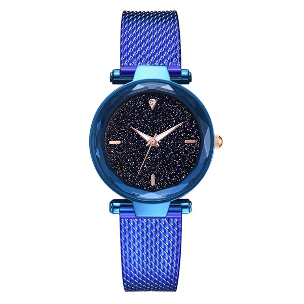 Blue Женские магнитные часы, женские часы с браслетом, простые, крутые, модные, без цифровых, звездных, небесных циферблатов, сетчатые, с кварцевыми часами - Цвет: Blue