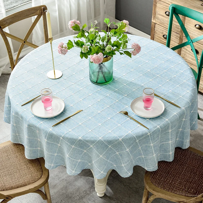 Christmas Round Table Cloth Cotton Linen Table Cover Plaid Grid Pattern Tablecloth for Wedding Party Decor Round Tablecloths