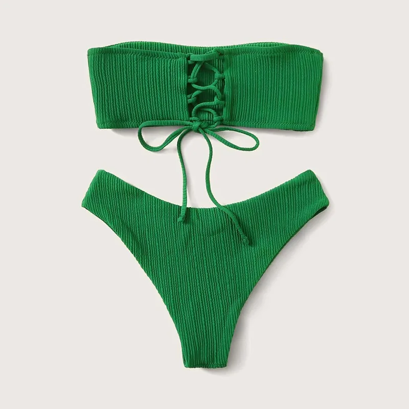 Sexy Bandeau Bikini Female Brazilian Bikini Set High Cut Swimwear Women Micro Green Bathing Suit