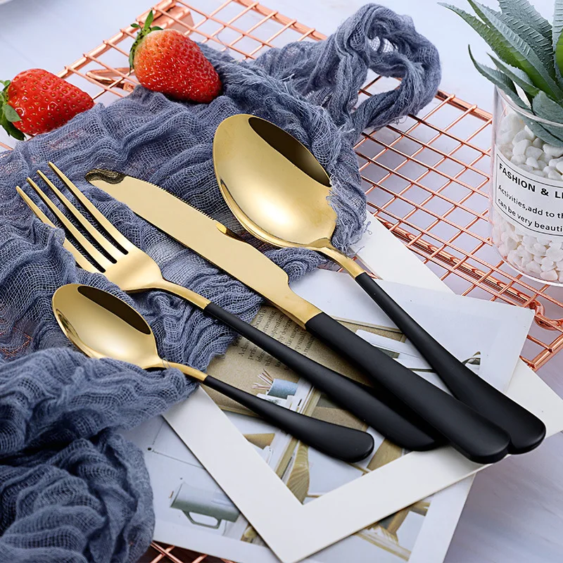 

Gold Cutlery Set 18/10 Stainless Steel Fork Spoon Knife Set Mirror Tableware Set Portable Kitchen Spoon Silverware Set