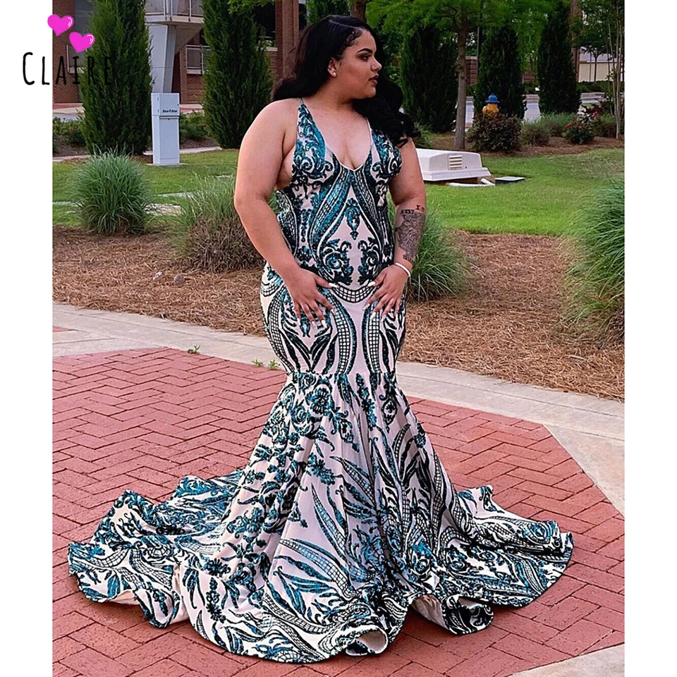 

Plus Size Prom Dress Long 2019 Green Bling Bling Lace Sequin Sexy V Neck Sweep Train Evening Party Formal Dress CP137