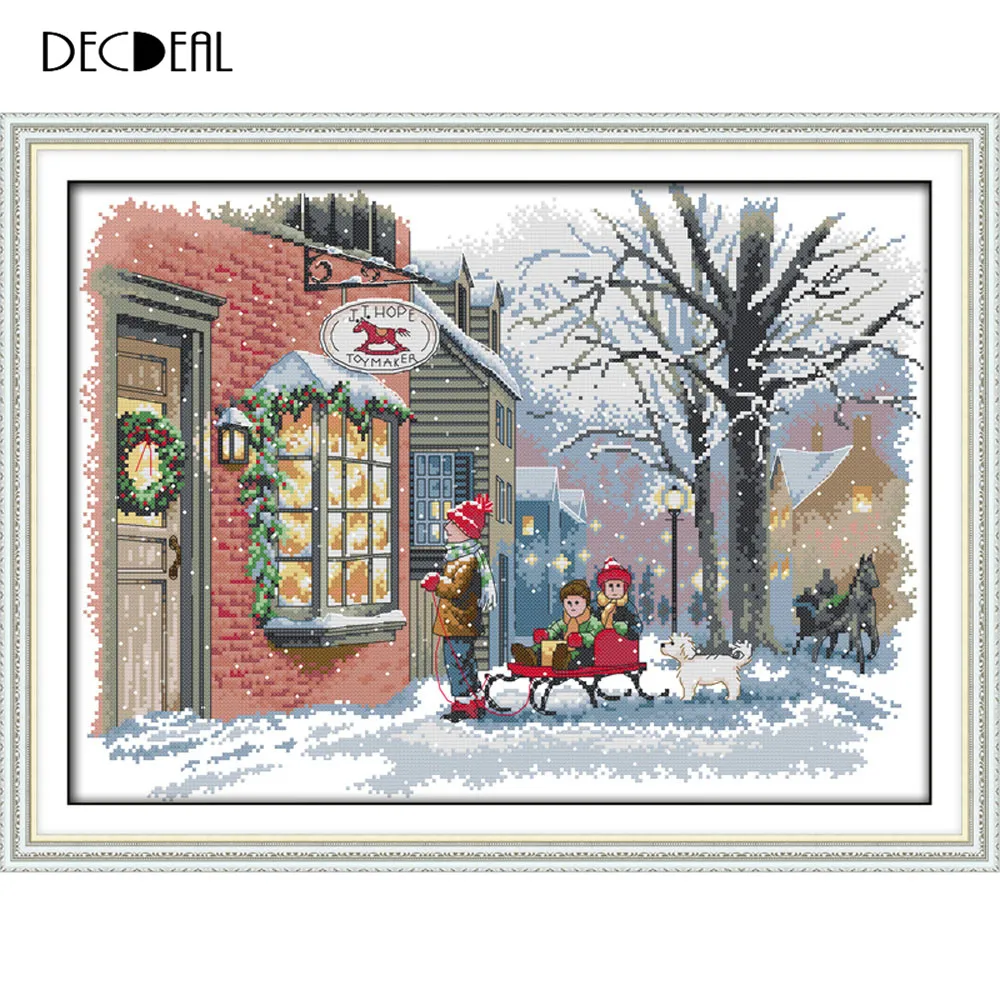 

52*39cm DIY Handmade Home Decoration Picture DIY Counted Cross Stitch Needlework Set Embroidery Kit Christmas Wishes 14CT