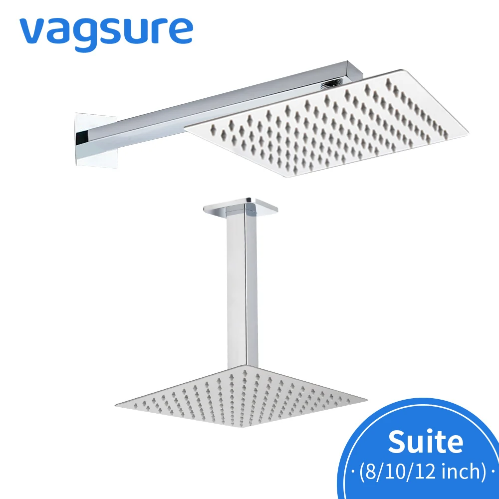 

8/10/12 Inch Square or Round Stainless Steel Rainfall Top Shower Head Spa Bath Faucet Overhead Shower Arm Wall/Ceiling Mounted