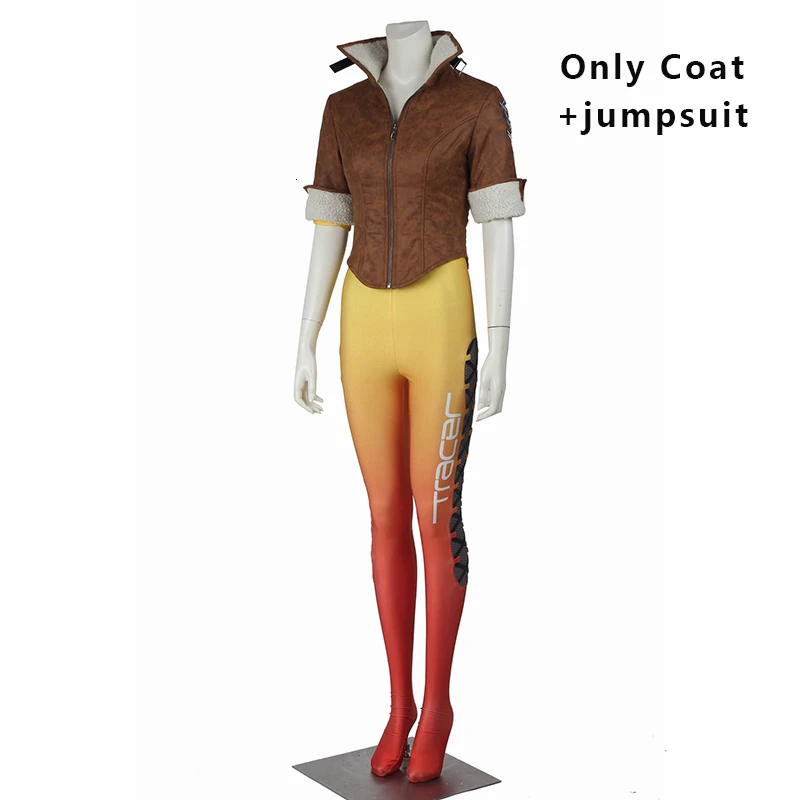 coat with jumpsuit Игра Ow Tracer Lena Oxton костюм косплей желтый костюм униформа спандекс пальто комбинезон костюмы на Хэллоуин для женщин взрослых на заказ - Цвет: coat with jumpsuit