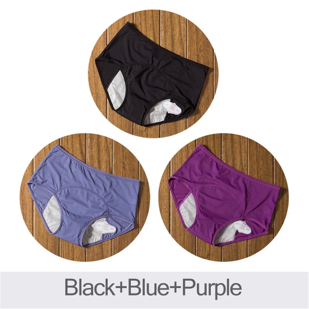 3 шт., женские дышащие физиологические трусики, сексуальные, менструальные, герметичные, нижнее белье для женщин, высокая талия, теплые, здоровые, для девочек, трусы - Цвет: Black Blue Purple