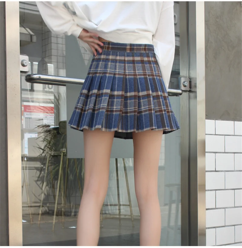 Осень-зима, Женская плиссированная юбка, Harajuku, консервативный стиль, клетчатая юбка, мини, милая японская школьная форма, для девушек, Jupe, кавайная юбка