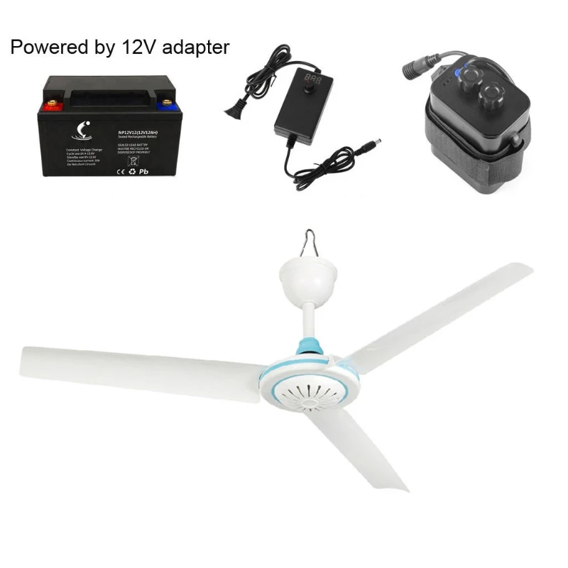 27.5&rdquo; 35.4&rdquo; 41.3&rdquo; 47.2&rdquo; Silent 12V Ceiling Fan Hanging Fan with 2.35m Cable for Camping Tent Outdoor Home No Switch
