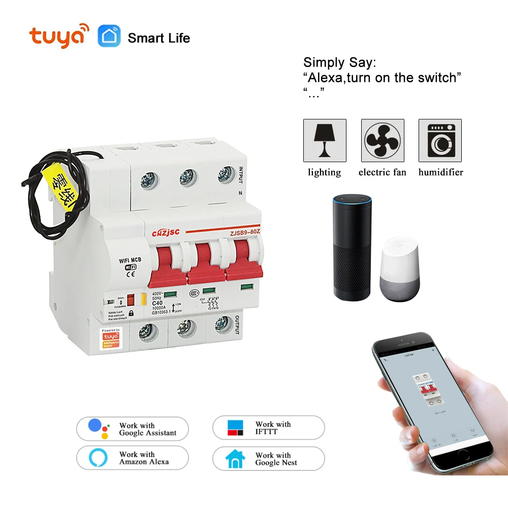 Smart Life 3P WiFi умный выключатель защита от перегрузки короткого замыкания для Amazon Alexa для умного дома