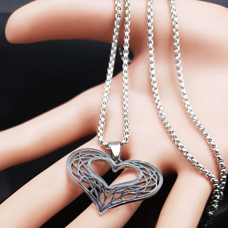 Модное ожерелье из нержавеющей стали с сердечком для женщин Серебряное ожерелье ювелирные изделия colgantes mujer moda N19297