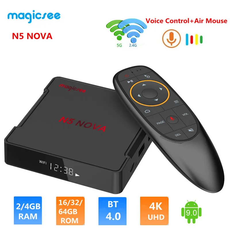 N5 NOVA tv Box 2,4G голосовой пульт с воздушной мышью Android 9,0 4 Гб ОЗУ 32 ГБ/64 Гб ПЗУ двухдиапазонный WiFi BT4.0 4K телеприставка