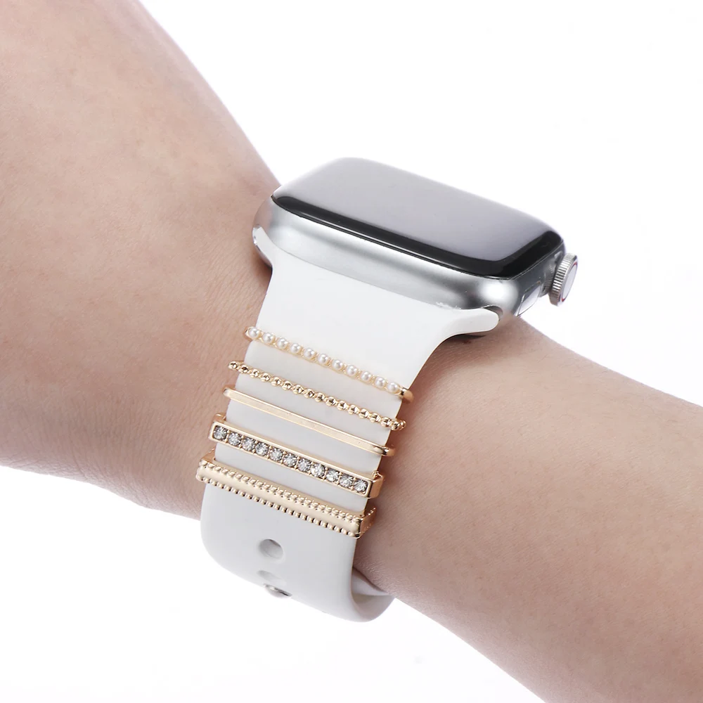 Elegant Pearl Diamond Ornament Ring for Smart Watch Band Strap Accessories