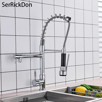 

Spring Kitchen Faucet Mixer Tap Basin Faucet Sink High Pressure Kitchen Faucet Brushed Golden Brass Tap Pull Down Spout Faucet