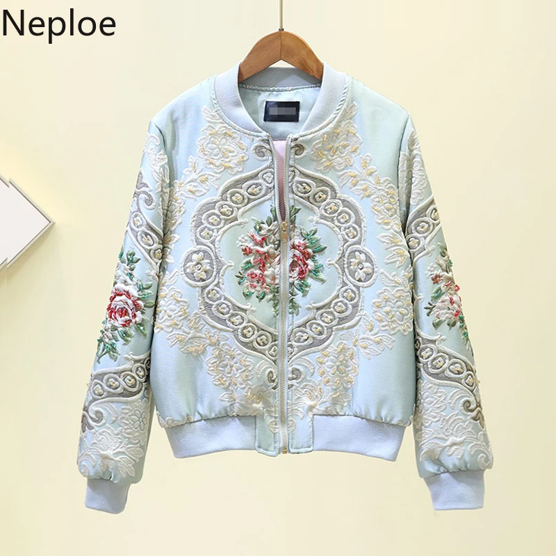 Neploe Женская куртка-бомбер осенние куртки женские новые ретро жаккардовые Тяжелые Вышитые бусинами бейсбольные пальто Верхняя одежда для студентов 54512