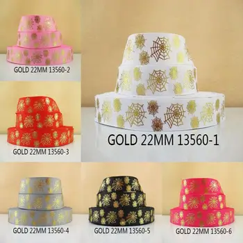 

David accessories 50yards/roll 7/8'' 22mm Spider Gold Foil Grosgrain Ribbon DIY Bow Bag Home Decoration Polyester Ribbon,50Yc294
