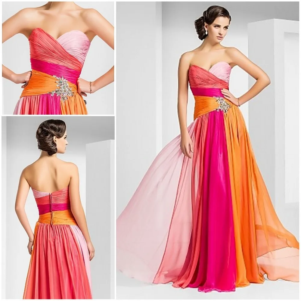 

Wholesale summer holiday Beach a line Sweetheart Floor-length colorful maxi pink orange Chiffon Best offer bridesmaid dresses