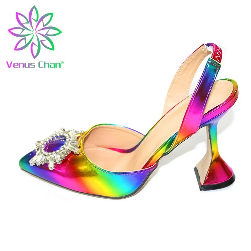 only rainbow shoes Новое высокое качество декорированная стразы комплект из обуви и сумки итальянский дизайн Комплект из обуви и сумочки в африканском стиле; для Свадебная вечеринка - Цвет: only rainbow shoes