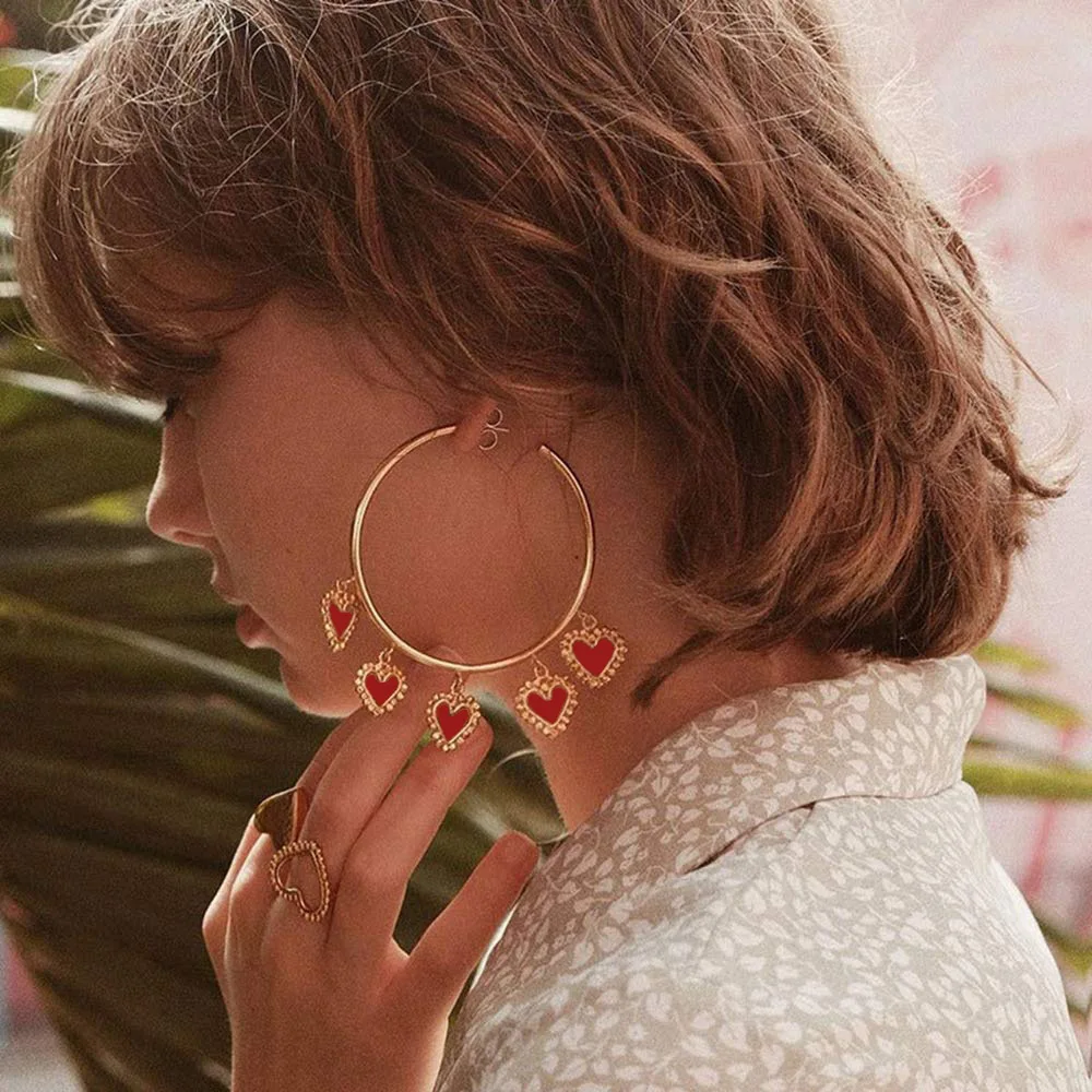 

ZVZO 2019 New Small Hollow Heart Charm Big Hoop Earrings For Women Gold Silver Color Bohemian Hoop Earring Lady's Party Earring
