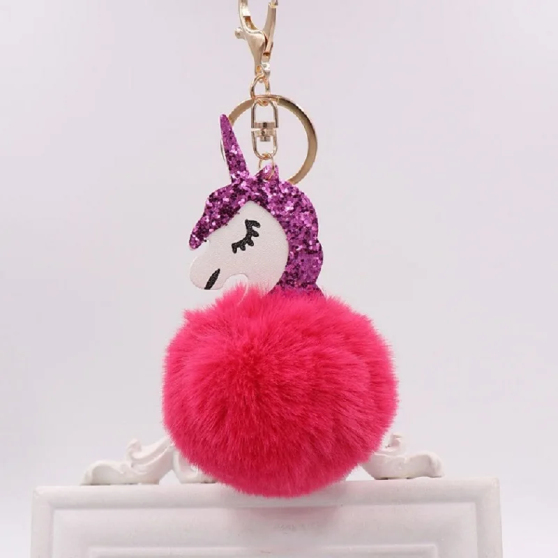 4 Kawaii единорог плюшевые игрушки пушистый мех Pom Металл unicornio брелок для женщин девочек Сумка висячая Подвеска Дети День рождения Пасха подарок игрушка - Color: 4
