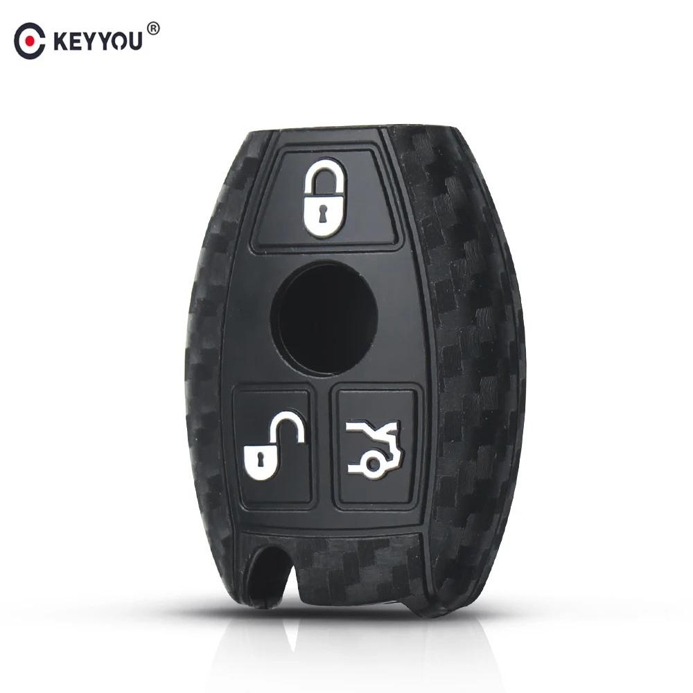 

KEYYOU 4 Buttons Remote Keyless Car Key Carbon Fiber Silicone Case For Mercedes Benz Year 2000+ NEC&BGA E S CL CLS CLA CLK W203