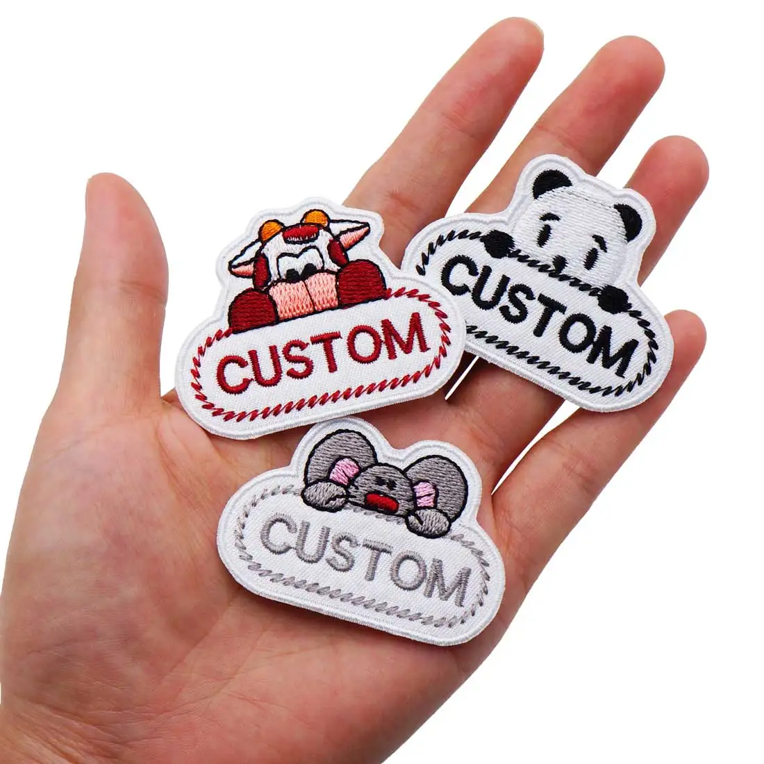 Custom Kids Name Patch Cartoon Rabbit Panda Animal Embroidery Kindergarten Baby Name Badge Applique
