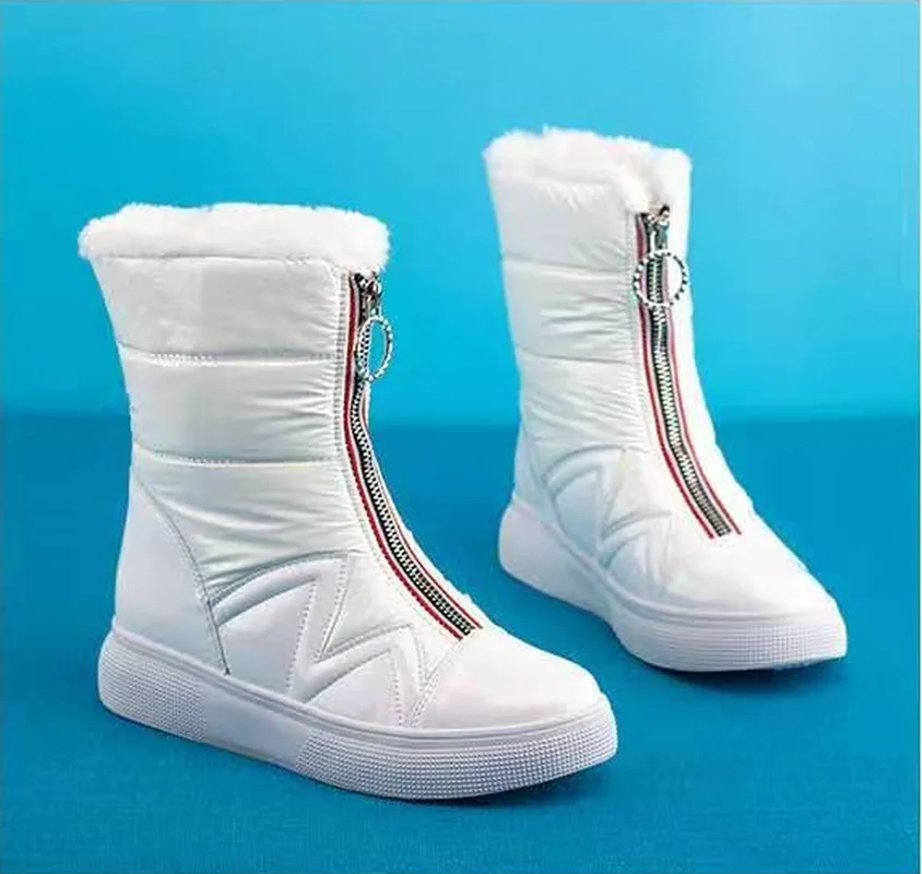 

2019 new fashion winter snow boots color zipper white Women Snow Boots platform shoes footwear mid calf women boots solid U11-10