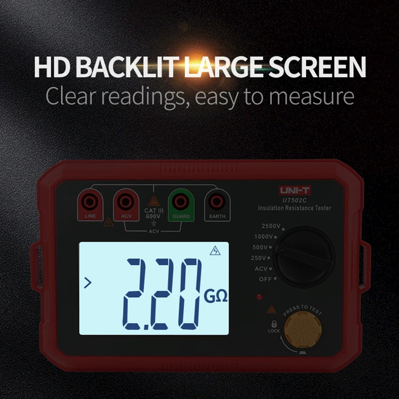 UNI-T Digital UT502C 2500V Insulation Resistance Tester 20G&Omega; Ommeter Ground Meter Backlight Auto Range resistance tester