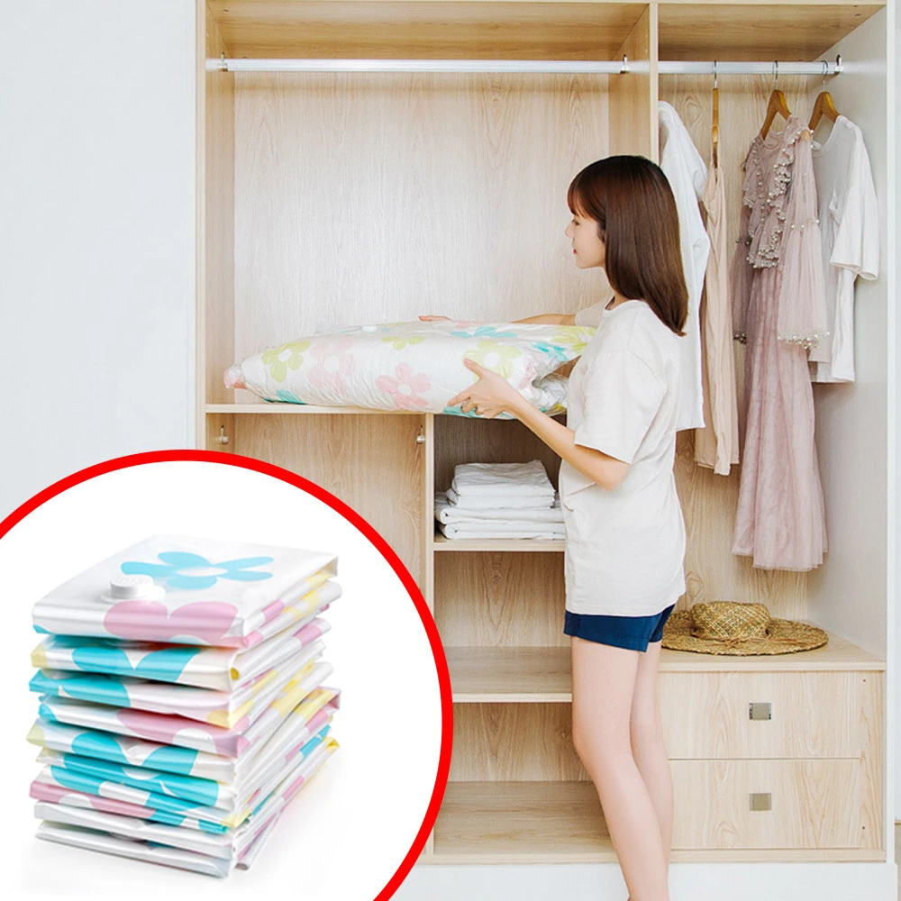 

Vacuum Bags for Clothes Packing Flower Organizer Travel Storage Compression Bag With Valve Clothing Pump Zip Dorm Home Holder