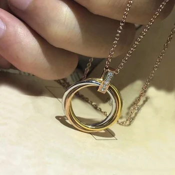 

2020 New High-quality Fashion Inlaid Shiny Zircon Three-ring Three-color Charm Necklace, Holiday Party High-end Jewelry