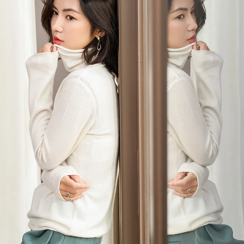 Septass White Women's Turtleneck Sweater Goat Cashmere Pullovers Autumn Winter Warm Long Sleeve Knitted Top Female Jumper