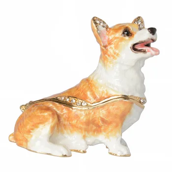 

Welsh Corgi Dog keepsake box jewelry trinket box for ring dog statues Dog Miniature Sculpture Birthday Gift