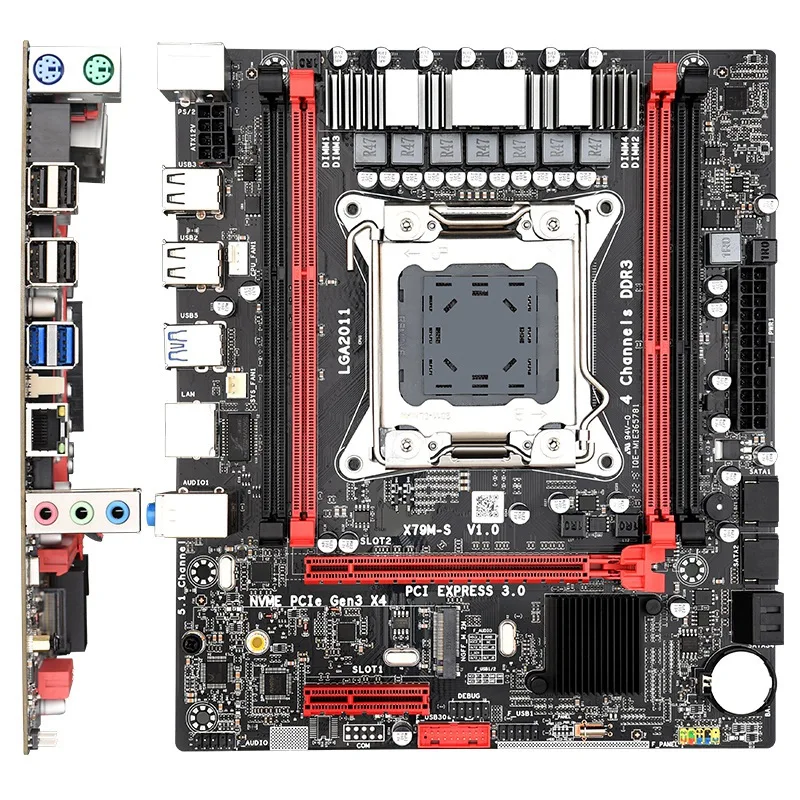  X79M-S LGA 2011-V2 Motherboard 2 Channel DDR3 64G RAM M.2 NVME SATA III USB 3.0 for Xeon V2 E5 All 