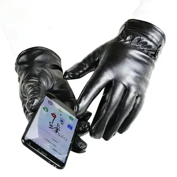 

1 Pair Unisex Themal Lined Touch Screen Faux Leather Cycling Full Finger Gloves Outdoor Camping Hiking Gloves перчатки зимние