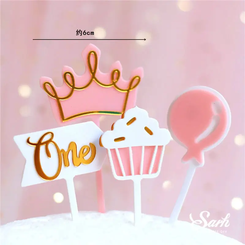 1set pink Акриловый розовый ой детский крюк Топпер для торта «С Днем Рождения» для вечерние украшения юбилей Алмаз Любовь Подарки принадлежности для выпечки - Цвет: 1set pink