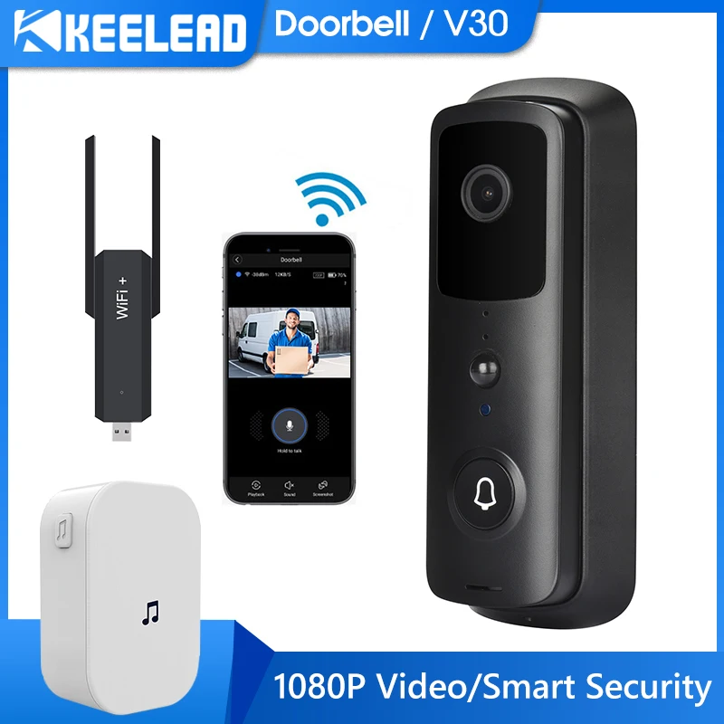 En oferta Keelead-timbre de puerta con WiFi, videoportero inteligente, cámara Visual, visión nocturna, IP, cámara de seguridad para el hogar xmQKMaORdKr