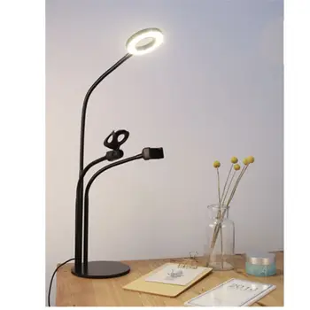 

Cell Phone Holder LED Desk Lamp Touch Control Selfie Ring Light Video Chat with Microphone Holder for Live Stream Lazy Bracket