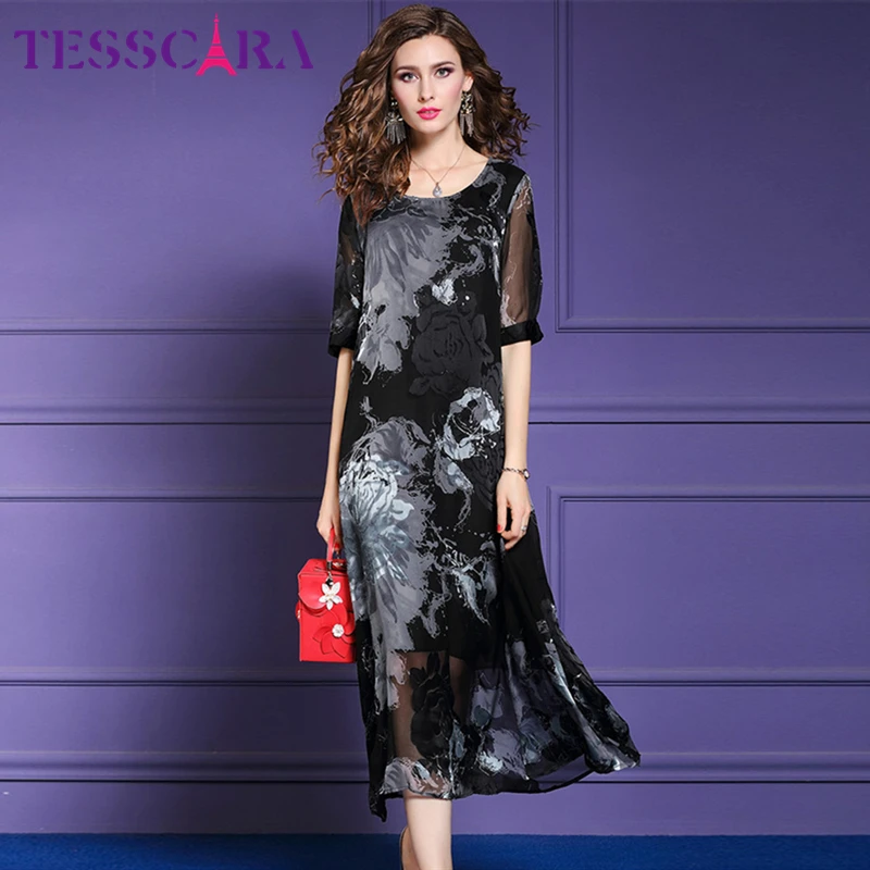 TESSCARA женское летнее элегантное шифоновое платье, женские модные офисные вечерние платья с принтом, женское винтажное дизайнерское платье высокого качества vestidos