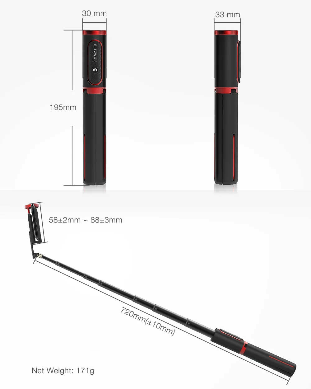 Blitzwolf bw-bs10 portable bluetooth selfie stick with tripod extendable foldable monopod for iphone 11 x for huawei for xiaomi