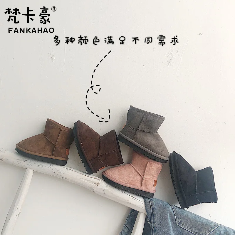 

2019 Winter New Style plus Velvet CHILDREN'S Snow Boots Korean-style Solid Color Warm Girls Cotton-padded Shoes Anti-slip Flat C
