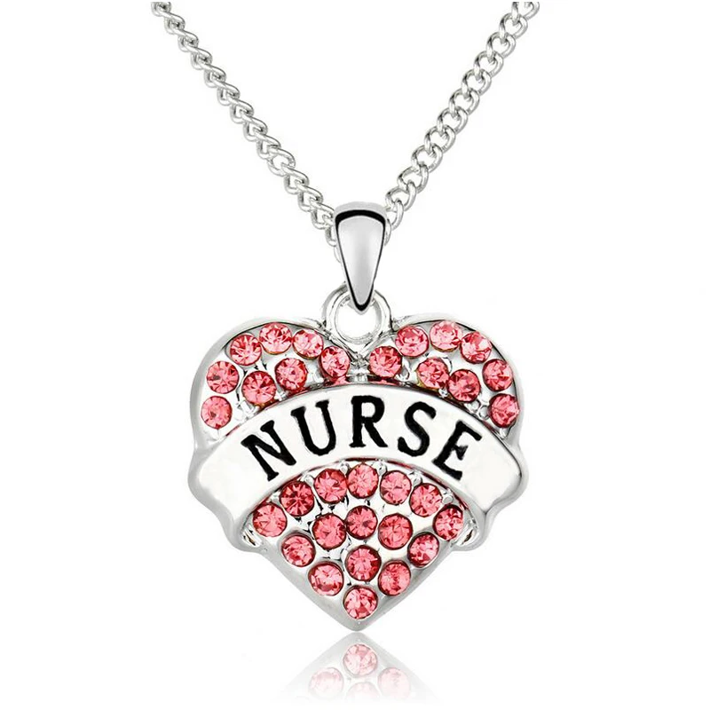 Pink Nurse Бесплатный Вентилятор вера надеюсь Подвеска для лучших друзей сердце ожерелье Мода Кристалл учителя кулон для медсестры ожерелье ювелирные изделия подарок Bijoux Femme - Окраска металла: Pink Nurse
