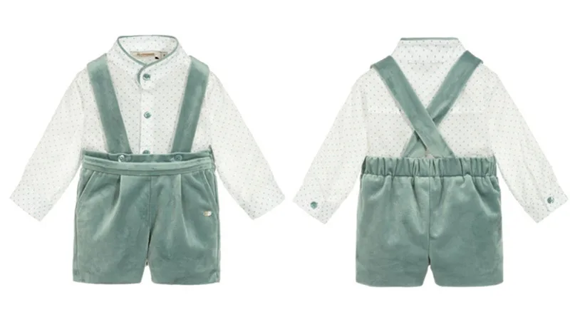 Baby Boy Clothes Set Kid Long Sleeve Polka Dot Shirt Suspender Pants Casual Clothes Outfit Infant Velvet Spanish Boutique Outfit