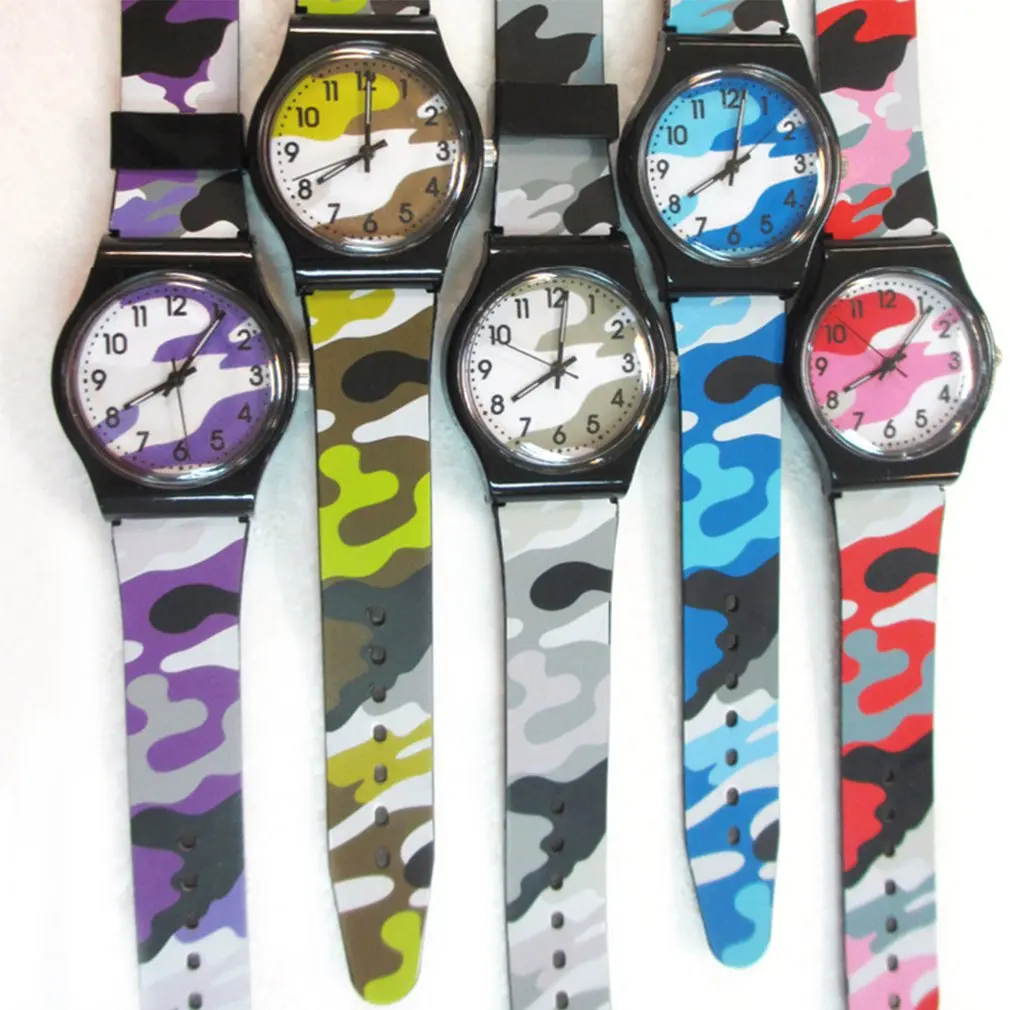

New Kids Girls Boys Plastic Wrist Watch Analog Quartz Sport Watch Camouflage Watch Cartoon Watch PVC Wristband